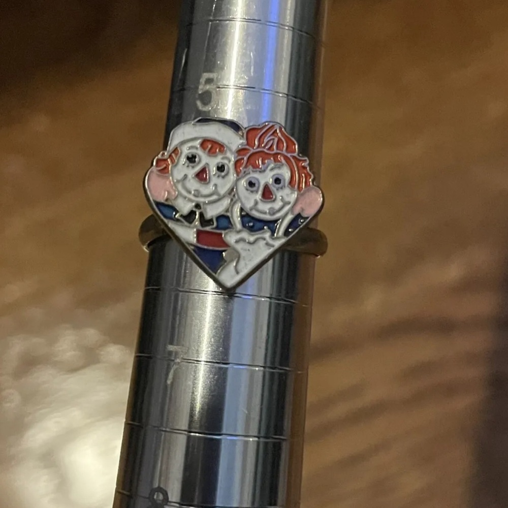 RARE! 1973 Vintage Aviva Raggedy Ann and Andy Adjustable Heart Ring Size 6